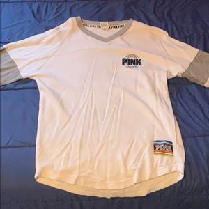 white long sleeve pink shirt